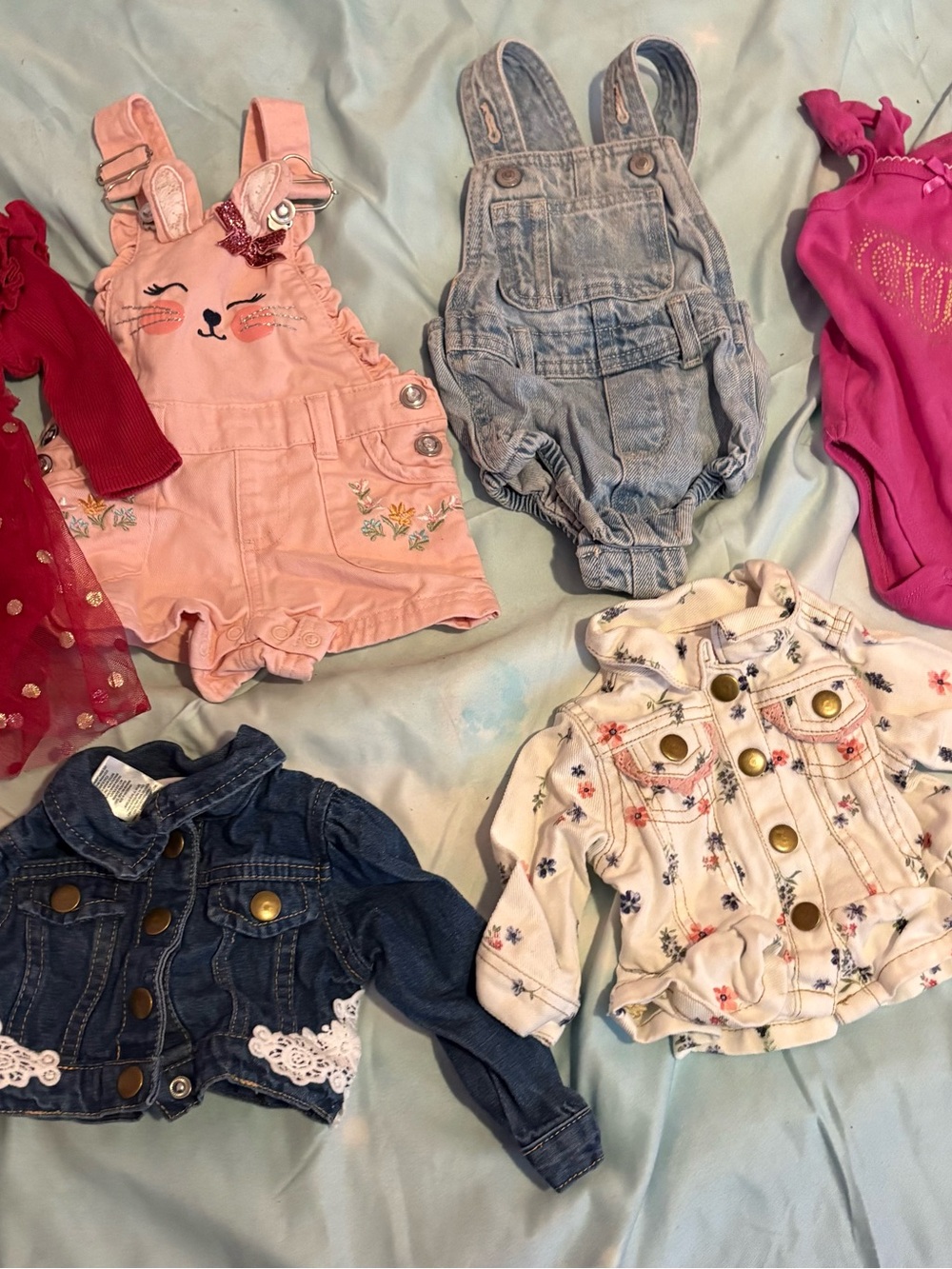 Jeans overalls and jackets Pink Floral Embroidered Overalls & Denim Jackets Set